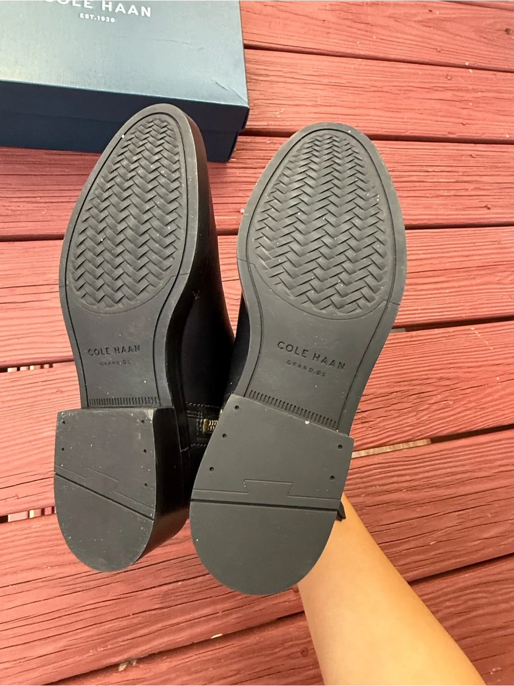 Cole Haan Black Leather Ankle Boots with Gold Zippers